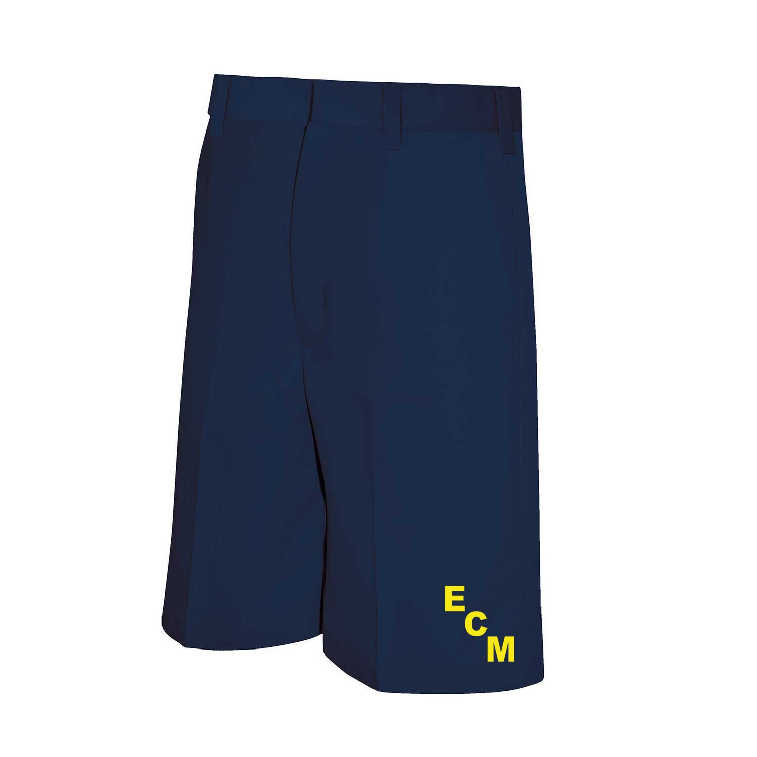 ECM Boys' Flat-Front Adjustable Waist Navy Dress Shorts w/ School Logo