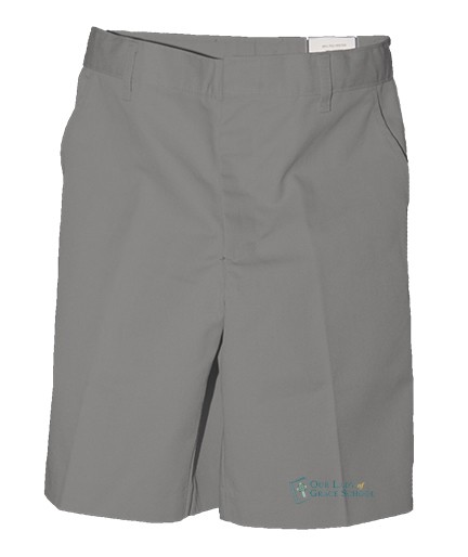 OLG Boys Flat-Front Adjustable Waist Grey Shorts w/ School Logo