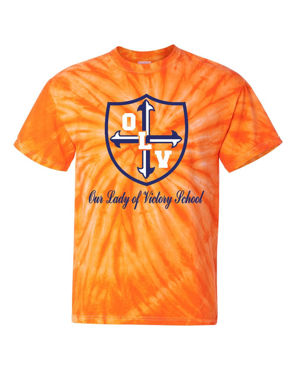 OLV Spirit S/S Tie Dye T-Shirt w/ Navy Logo - Please Allow 2-3 Weeks for Delivery