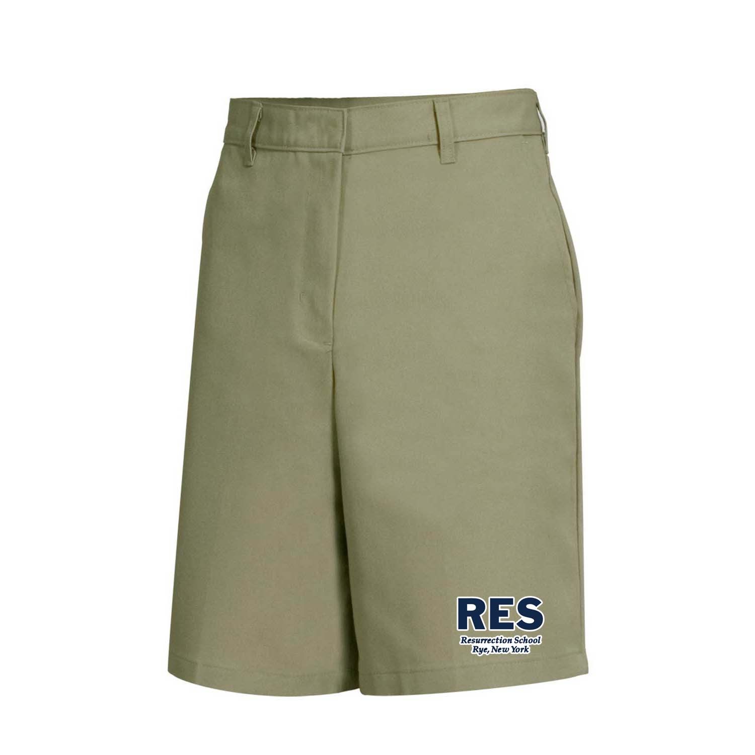 Boys' Flat-Front Adjustable Waist Khaki Dress Shorts w/ School Logo