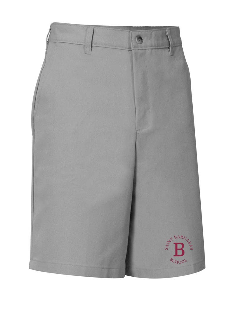 SBS Boys Flat-Front Adjustable Waist Grey Shorts w/ School Logo