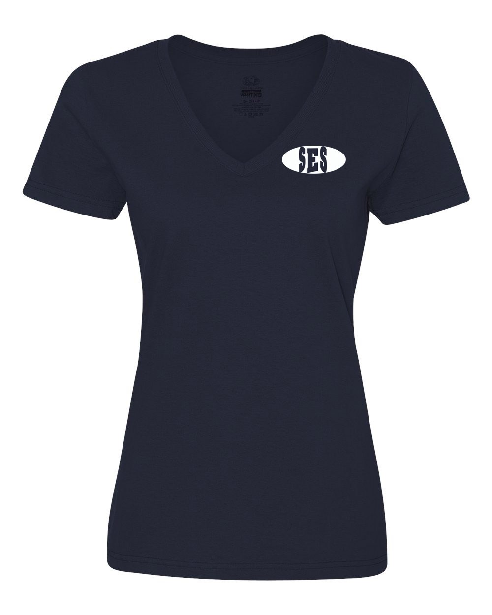 SES Navy Women's Staff V-Neck T-shirt w/ Logo - Please Allow 2-3 Weeks for Delivery
