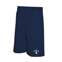 HRS Boys Flat-Front Adjustable Waist Navy Dress Shorts w/ School Logo
