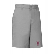 SBS Boys Flat-Front Adjustable Waist Grey Shorts w/ School Logo